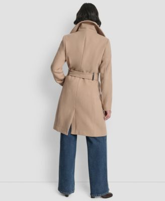 Petite Belted Zip Front Coat
