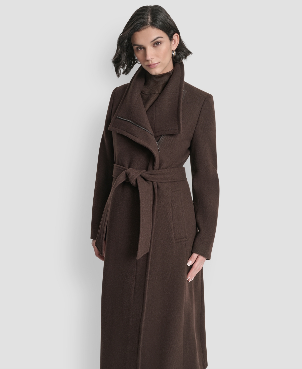 Dkny Women's Wing Collar Asymmetrical Wrap Coat In Brown