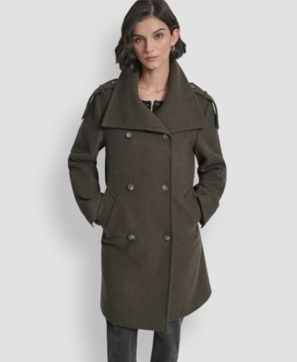 Women's Double-Breasted Funnel Neck Military Coat