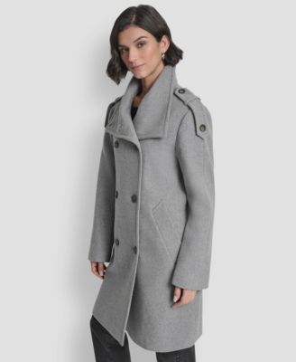 Women's Double-Breasted Funnel Neck Military Coat