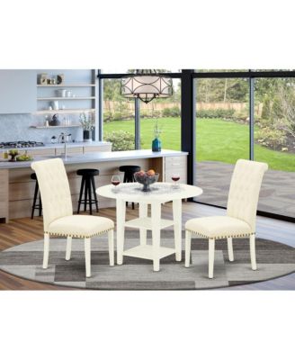 3Pc Rubber Wood Round Table & Parson Chairs Dining Room Set