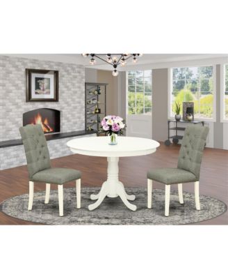 3Pc Rubber Wood Round Table & Parson Chairs Dining Room Set