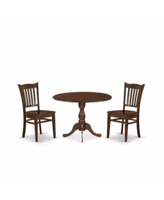 3 Piece Dining Room Table Set - Mahogany Small Dining Room Table and 2 Wooden Dining Chairs with Slatted Back - Mahogany Finish