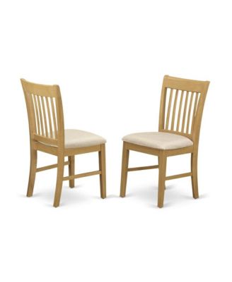 3 Piece Dining Room Table Set - Oak Wood Dining Table and 2 Oak Linen Fabric Kitchen Chairs with Slatted Back - Oak Finish