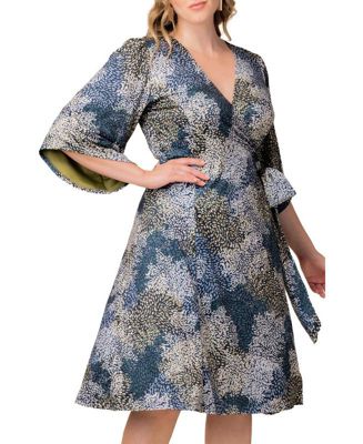 Plus Size Gemini Wrap Dress with Contrast Lined Sleeves