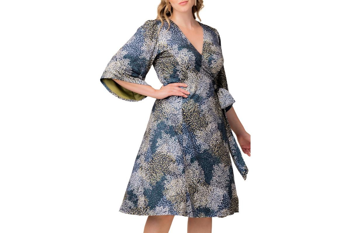 Kiyonna Plus Gemini Wrap Dress with Contrast Lined Sleeves