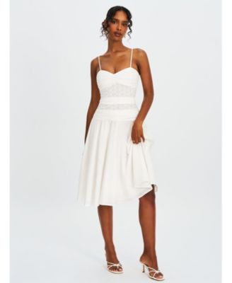 Women's Maelis White Eyelet Drop Waist Cotton Midi Dress