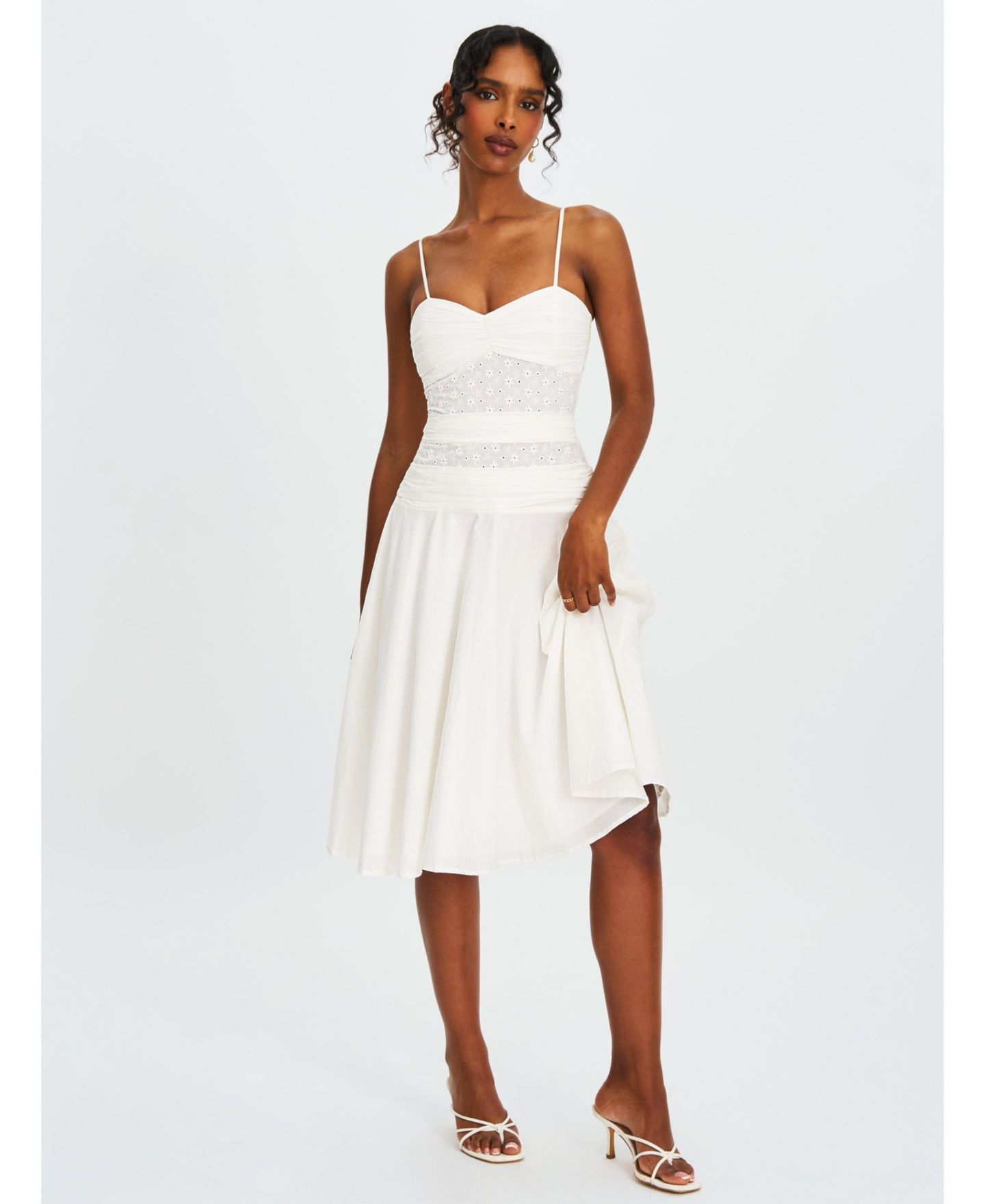 Женское платье Miss Circle Maelis White Eyelet Drop Waist Cotton Midi, цвет: Белый — фото 5