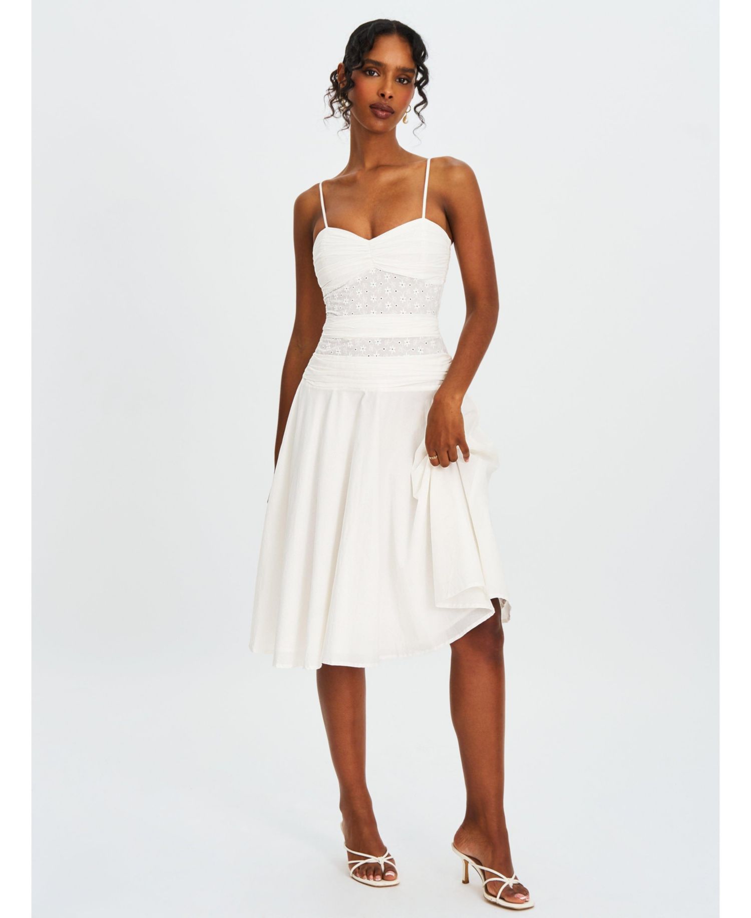 Women's Maelis White Eyelet Drop Waist Cotton Midi Dress