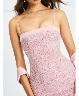 Women Raizel Pink Beaded Sequin Bodycon Gown with Scarf