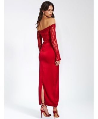 Women's Nessa Red Lace Satin Corset Maxi Dress