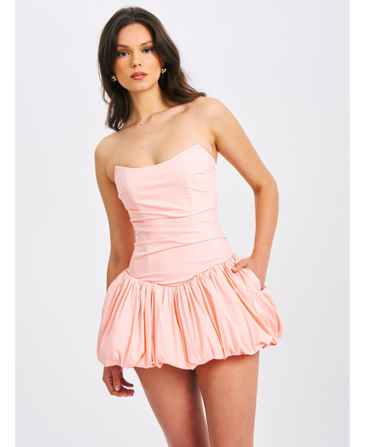 Miss Circle Women's Oletta Pink Corset Strapless Bubble Hem Mini Dress