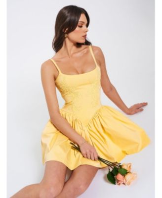 Women's Kadi Yellow Cotton Drop Waist Corset Mini Dress