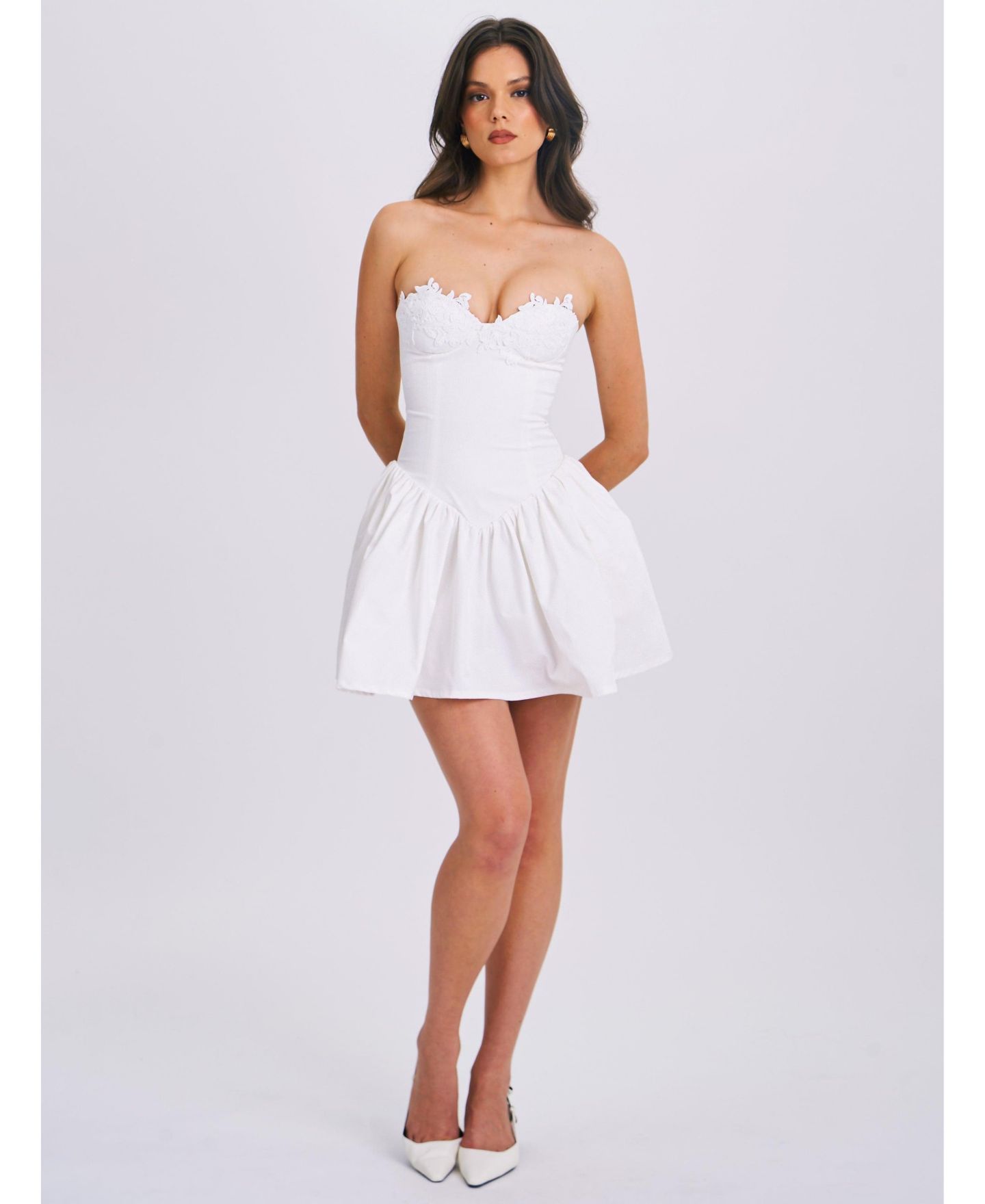 Женское платье Miss Circle Sacha White Lace Drop Waist Corset Puffy Mini, цвет: Белый — фото 6