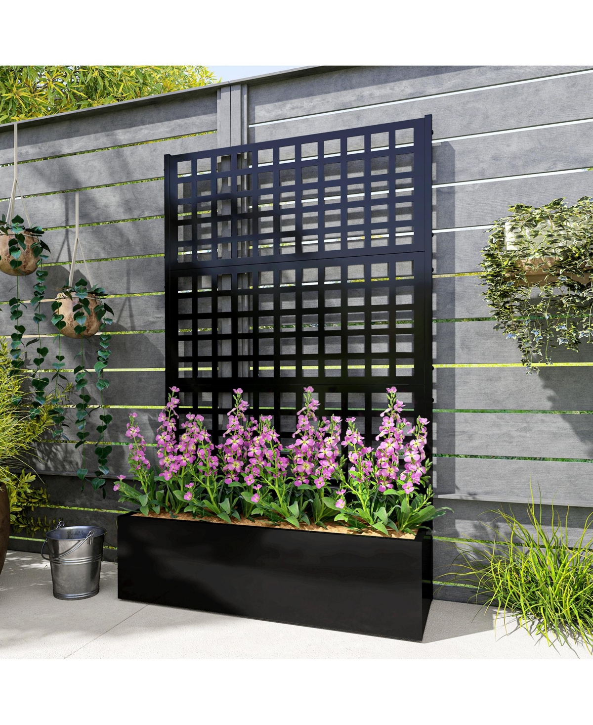 Outsunny Metal Planter Box with Trellis, Drain Holes, 43"x16"x70",
