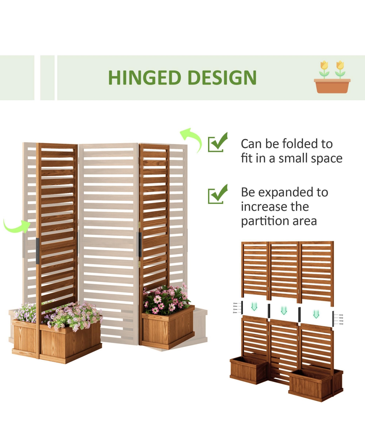 Outsunny Privacy Screen w/ Planter Box, 4 Raised Beds, Drainage Hole