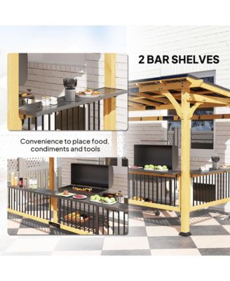 13' x 6' Wooden Grill Gazebo, Hardtop Outdoor BBQ Gazebo, Natural