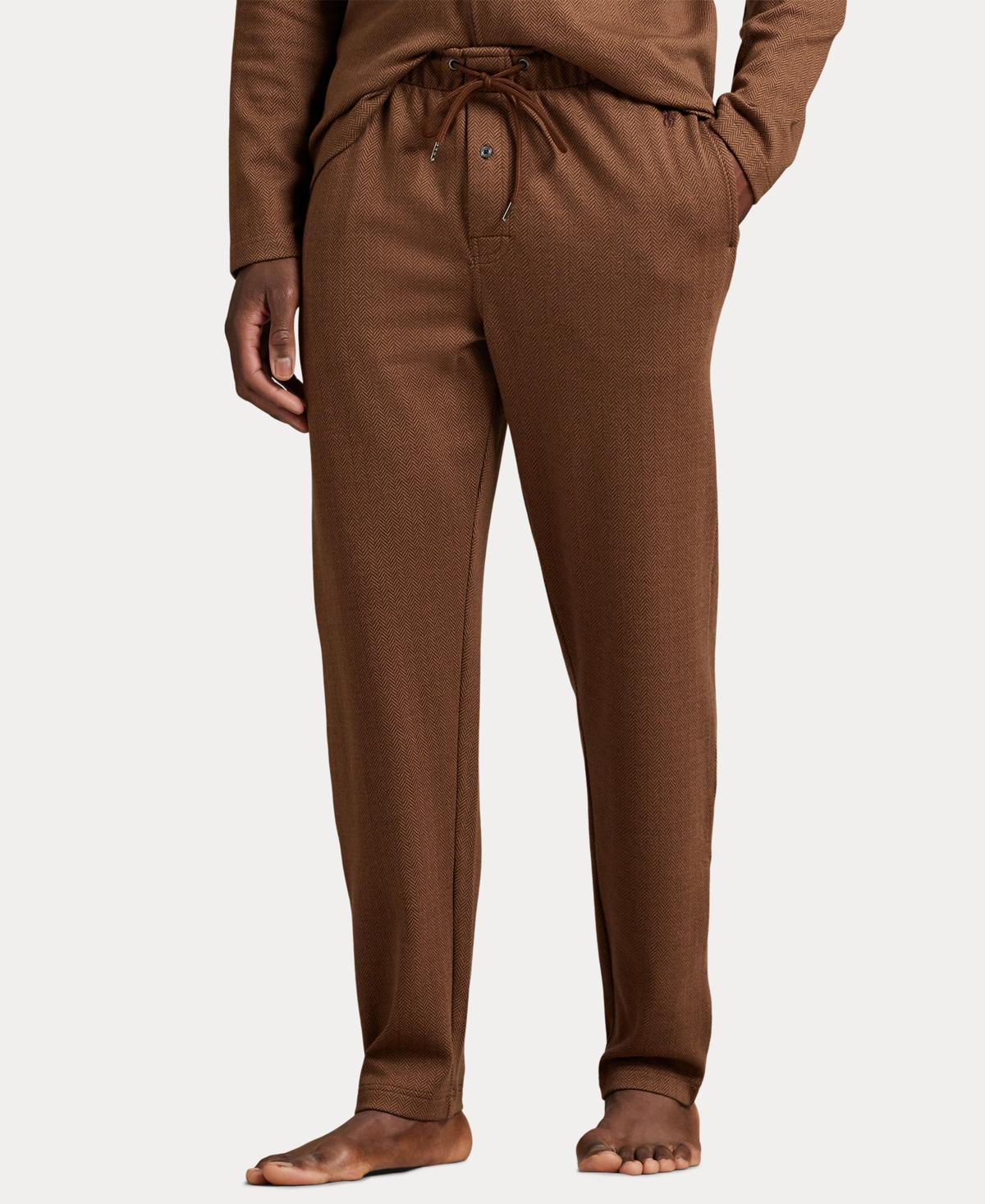 Polo Ralph Lauren Men's Knit Herringbone Drawstring Pajama Pants In Brown