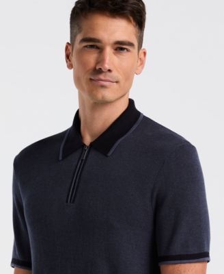 Men's Bi-Color Stitch Quarter-Zip Short Sleeve Polo Shirt