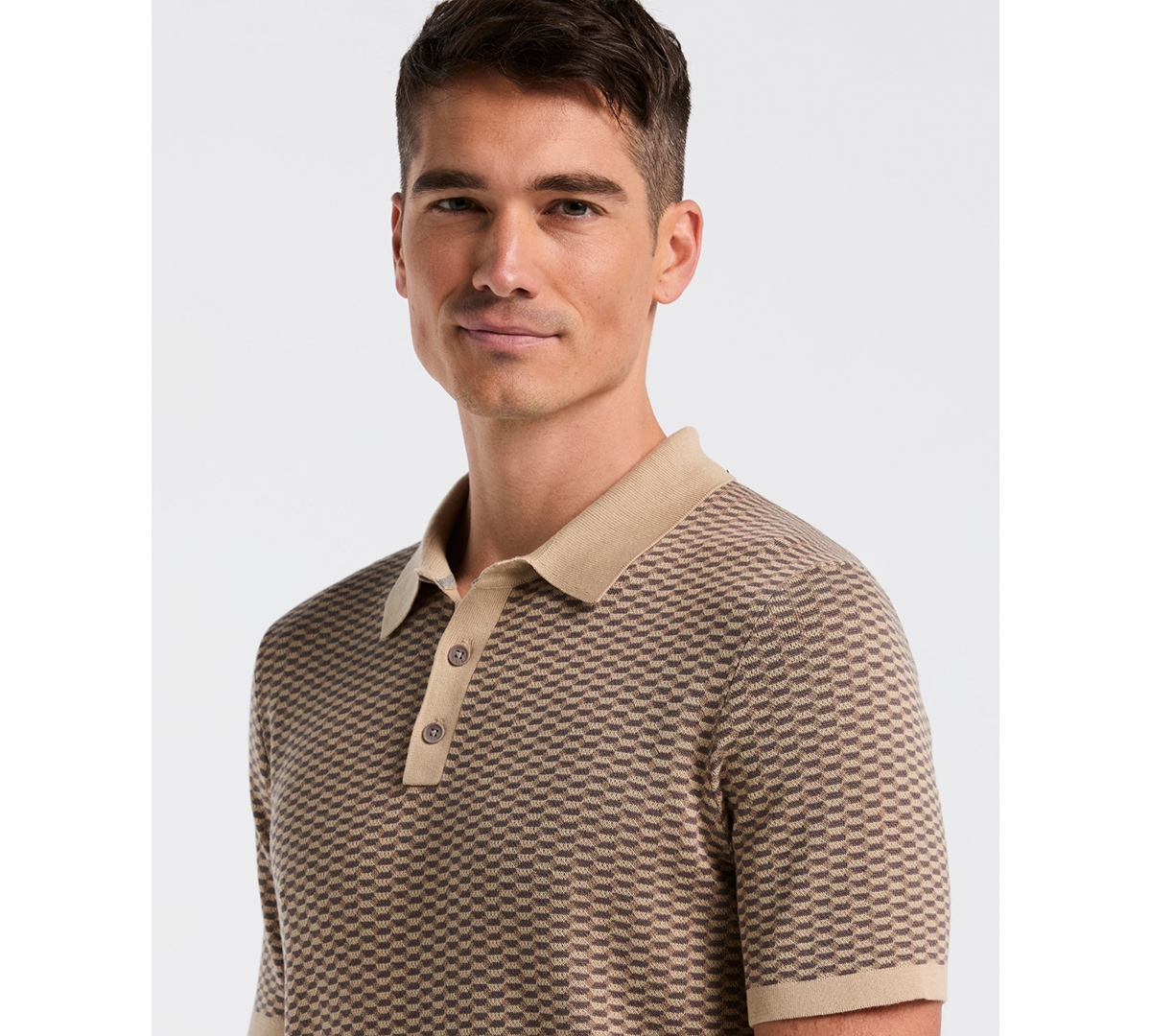 Perry Ellis Men's Tech Zip Short Sleeve Polo Sweater In Brown