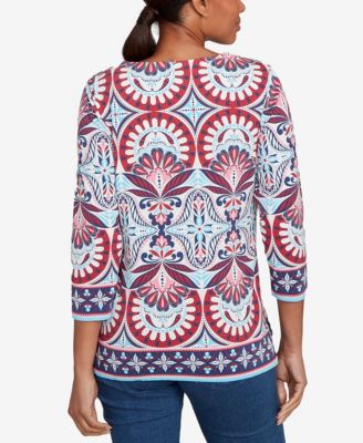 Petite Embellished Geo Border Knit Top