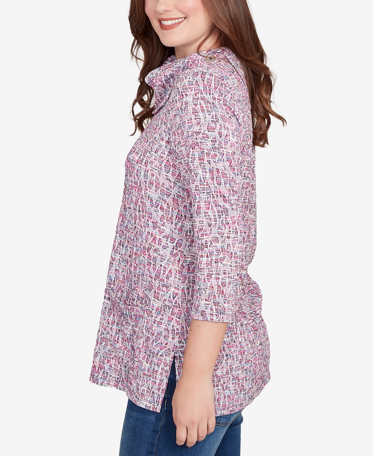 Ruby Rd. Petite Patch Pocket Spacedye Top In Pink