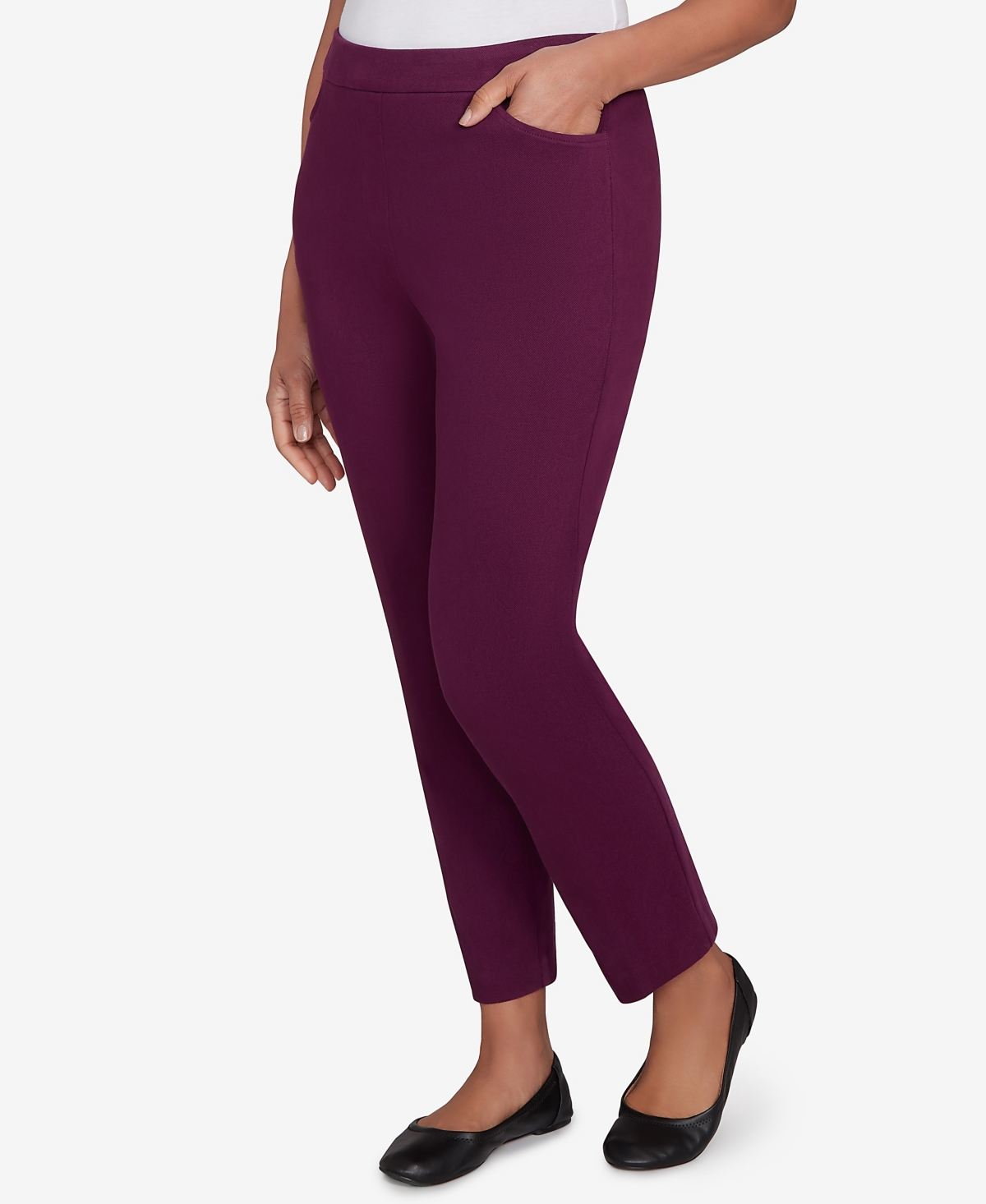 Alfred Dunner Petite Urban Legend Fitted Twill Medium Length Pants In Purple