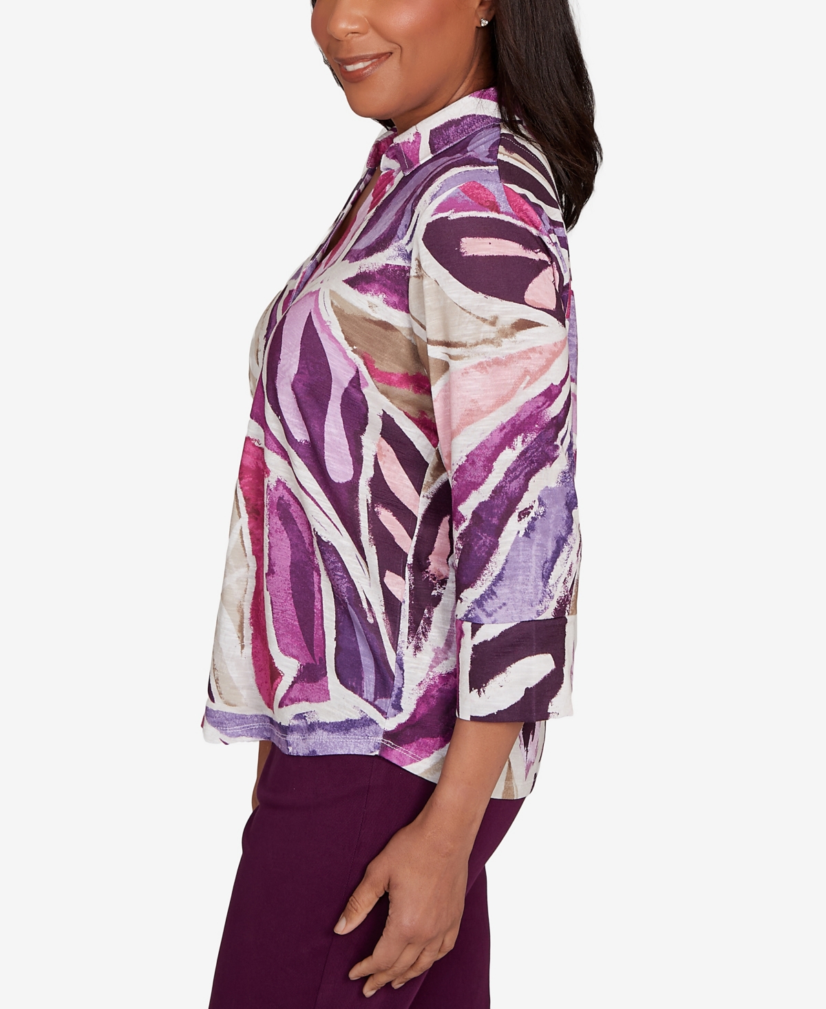 Alfred Dunner Petite Urban Legend Abstract Floral Button Front Top In Multi