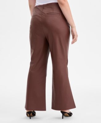 I.N.C International Plus Size Faux-Leather High-Rise Flared Pants, Macy's Exclusive 