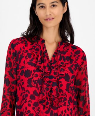 Women's Floral-Print Ruffled Top