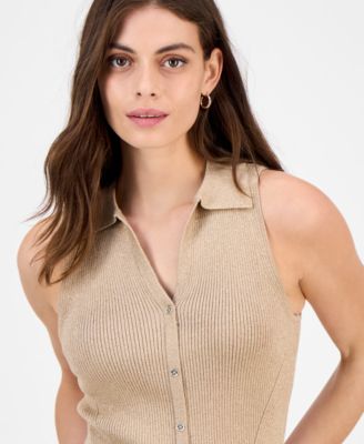 Women's Shine Sleeveless Halter Polo Sweater 