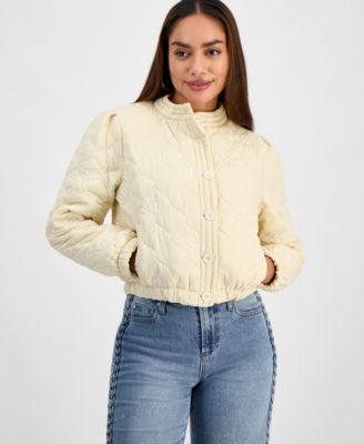 And Now This - Petite Embroidered Quilted Puffer Jacket