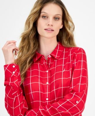 Women's Grid-Print Utility Shirt