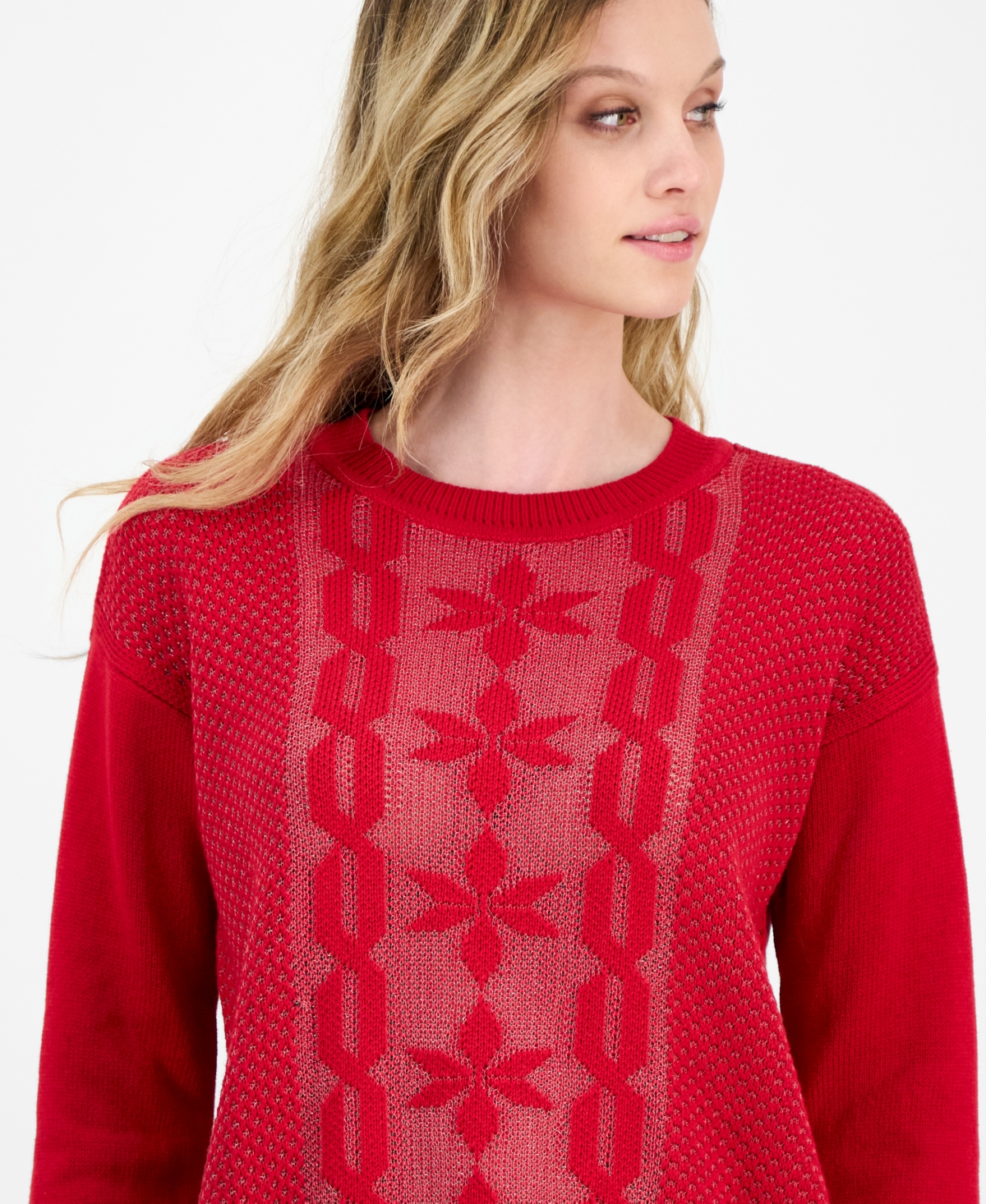 Nautica Jeans Women's Cotton Snowflake-motif Sweater In Red