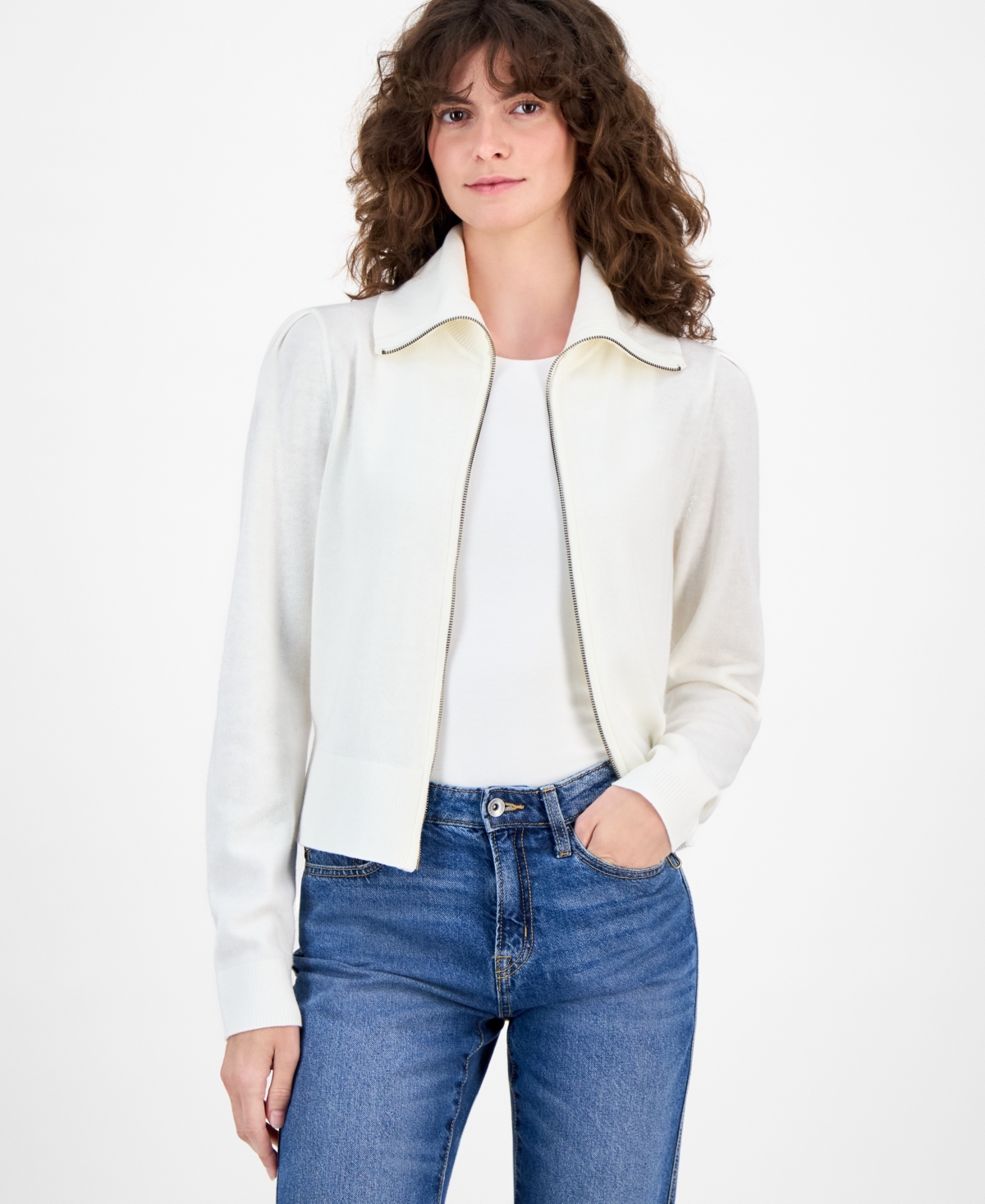Nautica Jeans Women's Cotton Zip-front Cardigan Sweater In White