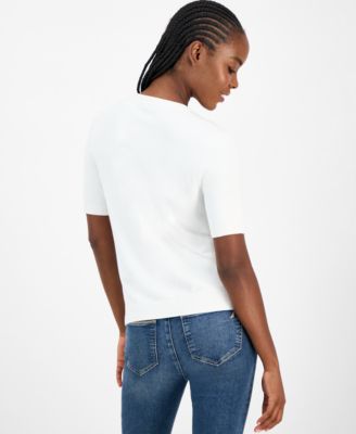 Nautica Women's Rhinestone-Bow Short-Sleeve Sweater