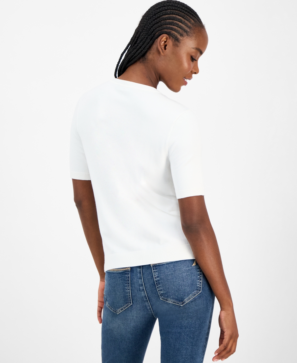 Nautica Jeans Women's Rhinestone-bow Short-sleeve Sweater In White