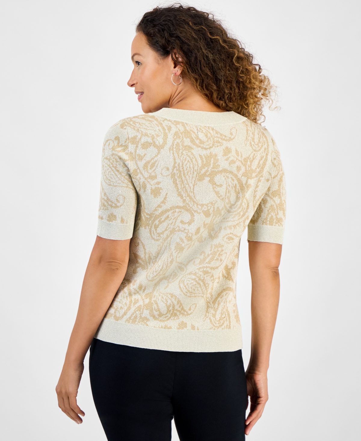 Jm Collection Petite Jacquard Sweater, Macy's Exclusive In Neutral