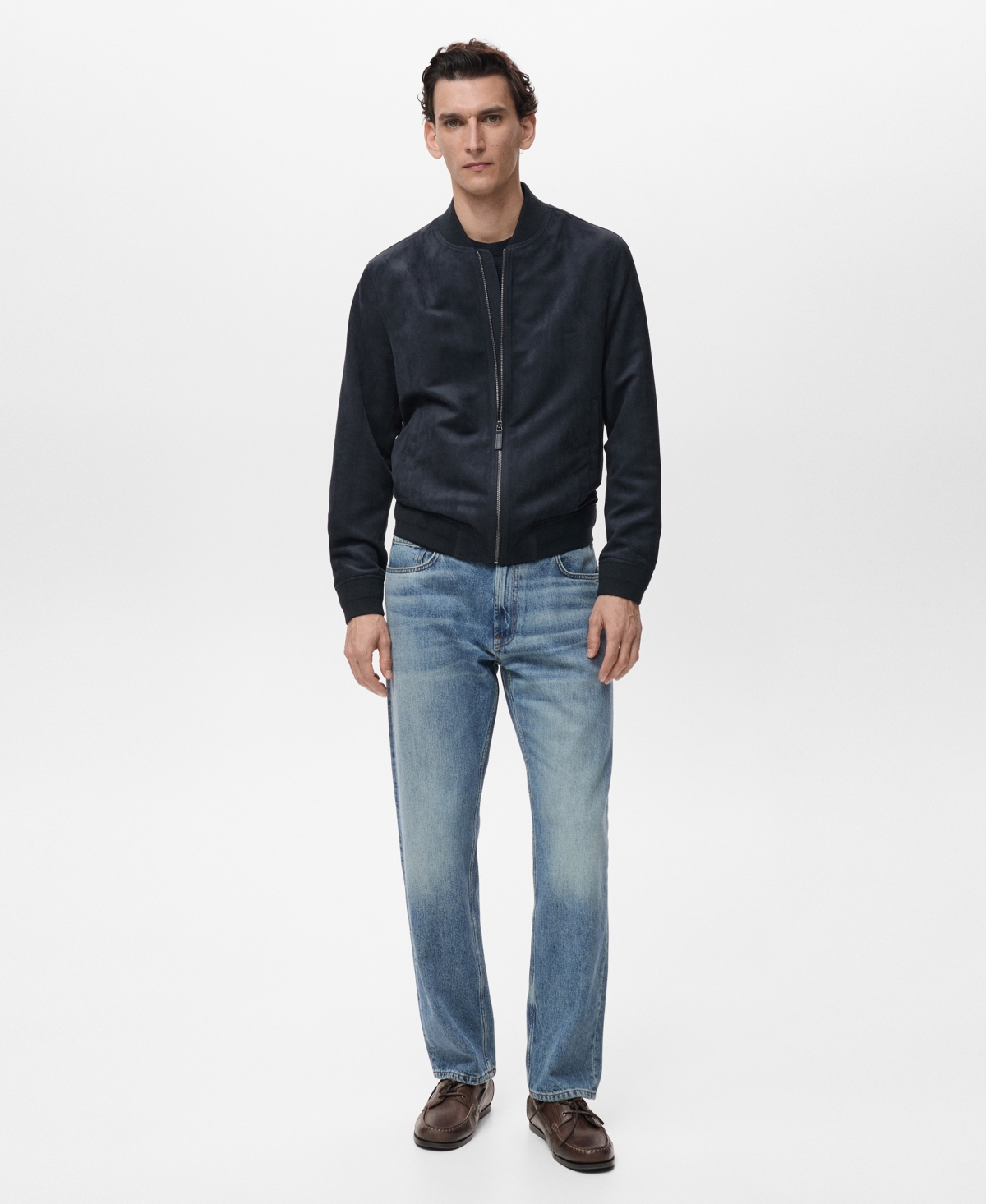 Mango Faux Suede Bomber Jacket In Black