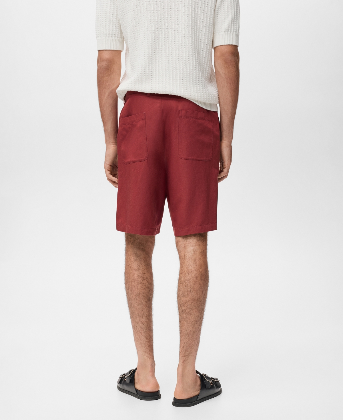 Mango Men's Elastic Waist Linen 9" Bermuda Shorts In Red