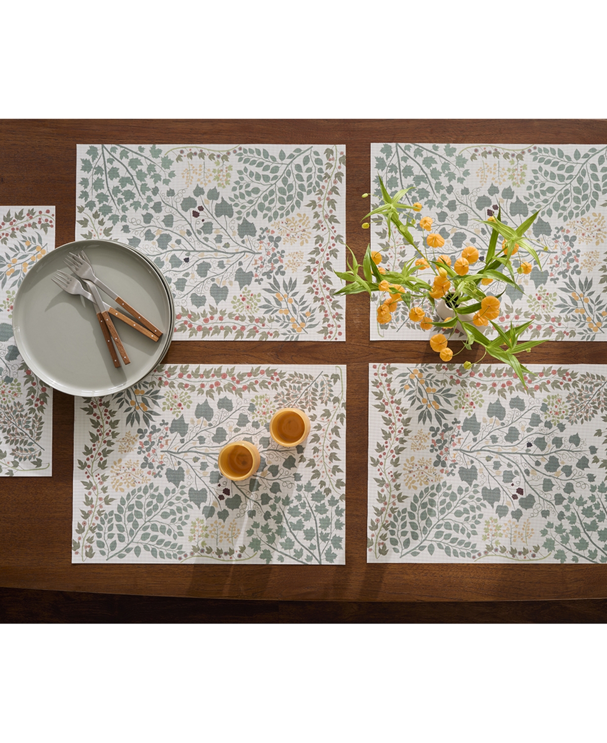 Chilewich Zaumseil Floral-print Rectangular Placemat In Green