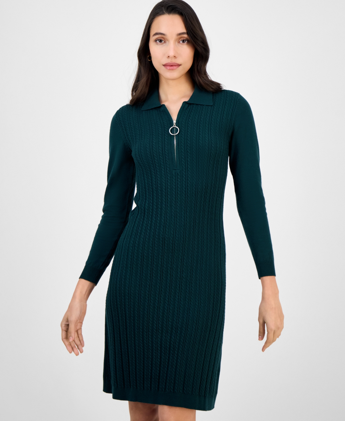 Robbie Bee Women's Cable-knit Long-sleeve Sweater Dress In Green