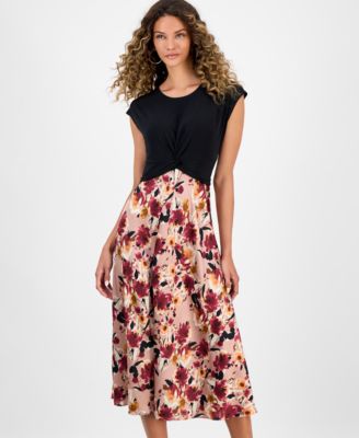 Women's Colorblock Printed Cap-Sleeve Midi Dress