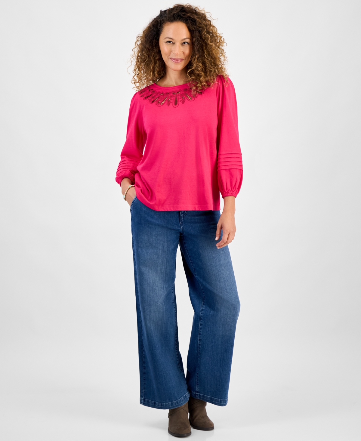Style & Co Petite Broderie Anglaise Top, Macy's Exclusive