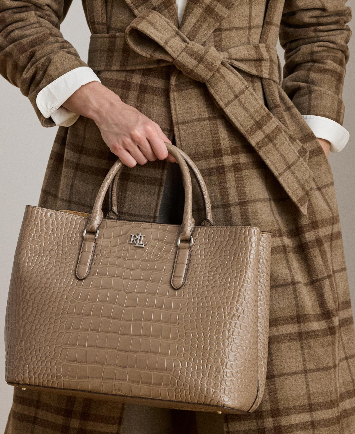 Ralph Lauren Marcy Large Embossed Leather Satchel In Animal Print