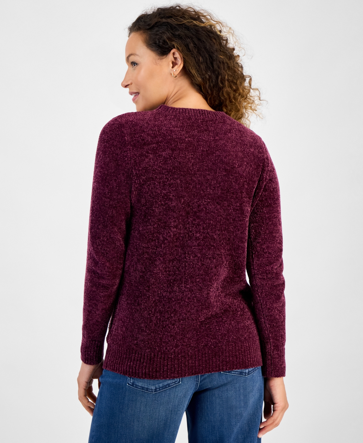Style & Co Petite Chenille Cable Knit Sweater, Macy's Exclusive In Burgundy