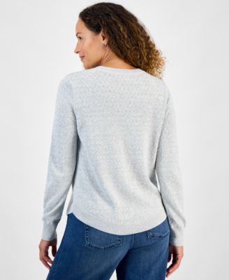 Petite Cotton Curved Hem Sweater, Macy's Exclusive