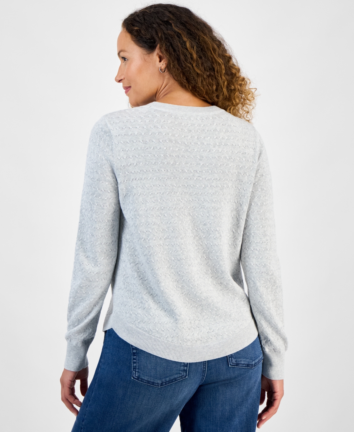 Style & Co Petite Cotton Pointelle Knit Sweater, Macy's Exclusive In Blue