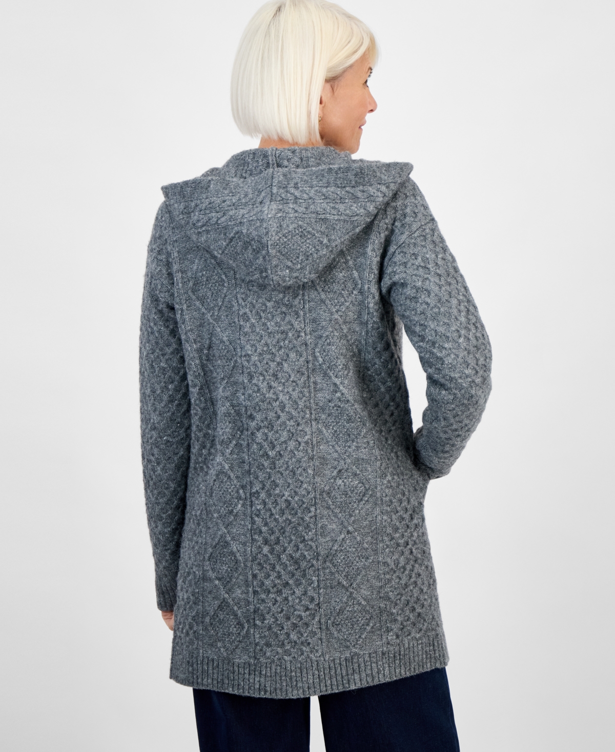 Style & Co Petite Chunky Cable-knit Hooded Cardigan, Macy's Exclusive In Gray