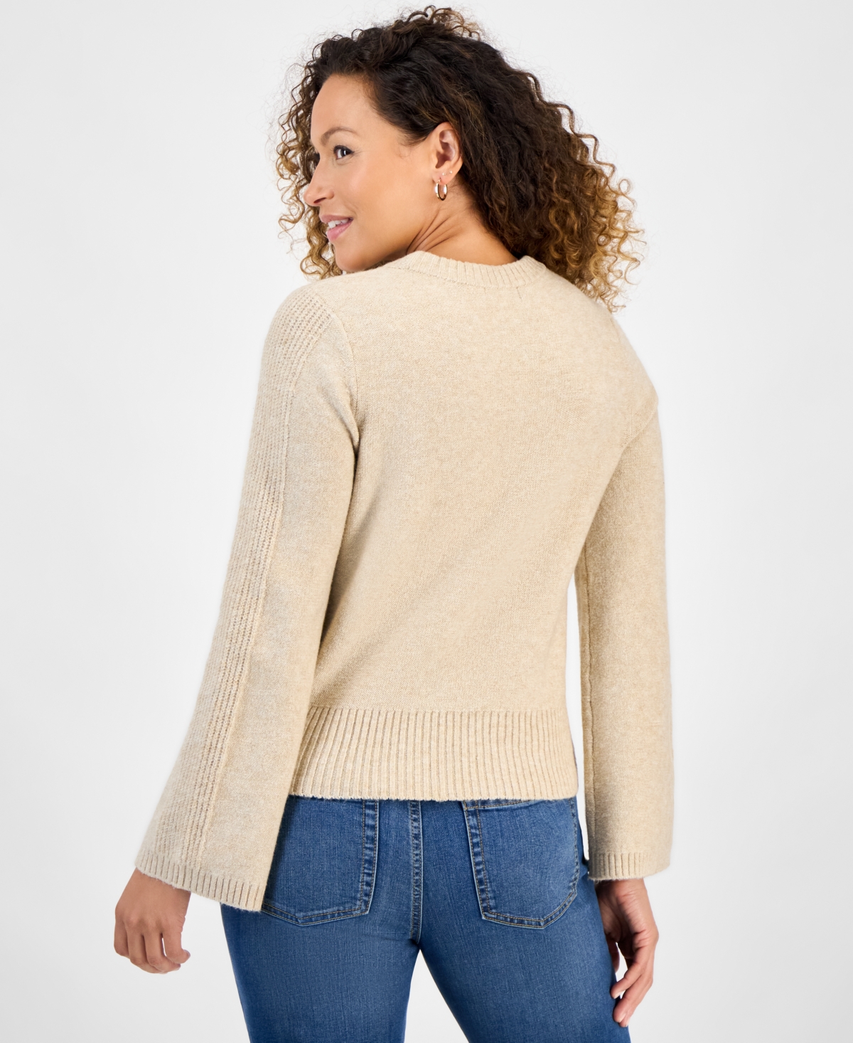 Style & Co Petite Ribbed Bell-sleeve Sweater, Macy's Exclusive In Neutral